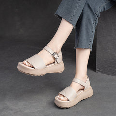 Women Retro Solid Leather Summer Platform Sandals Newgew Shoes