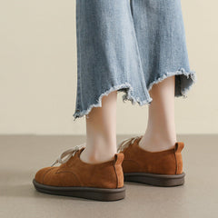 Women Retro Frosted Leather Flat Casual Shoes Newgew Shoes