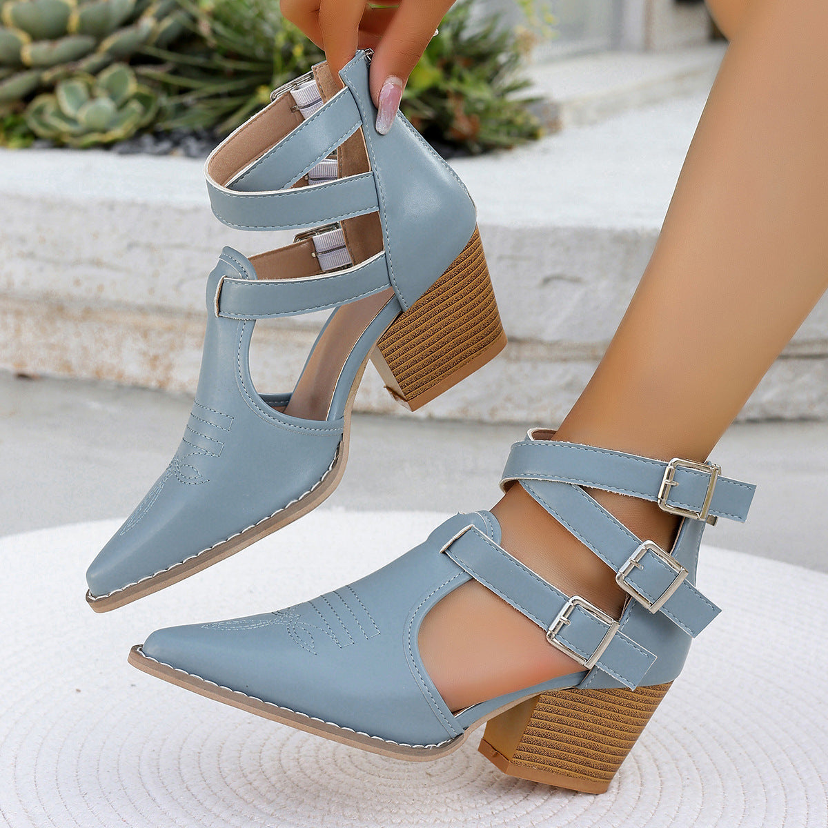 Chunky Heel All Season Faux Leather Sandals NewGew