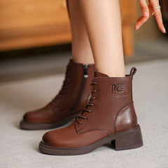 Women Retro Leather Chunky Soled Casual Boots Newgew Shoes