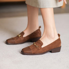 Women Retro Leather Square Head Casual Loafers Newgew Shoes