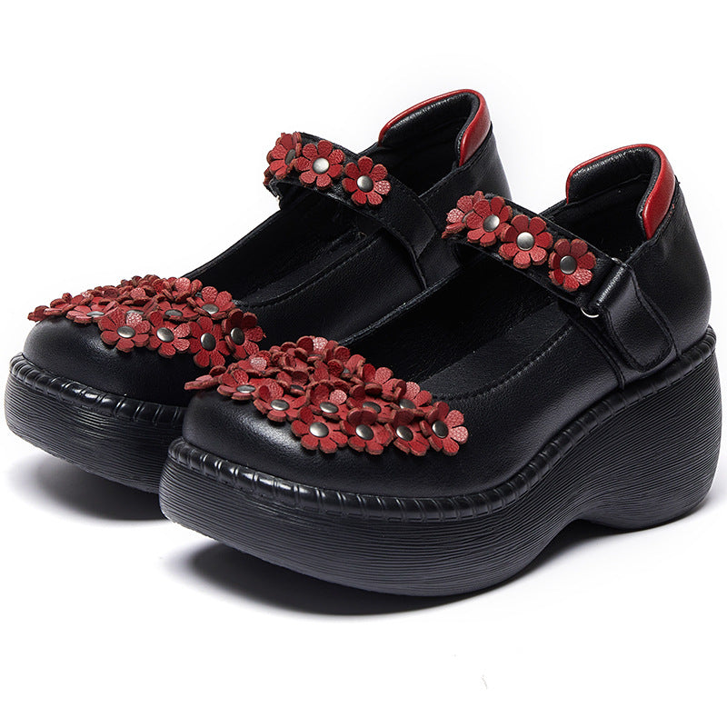 Women Retro Leather Velcro Tape Platform Casual Shoes Newgew Shoes