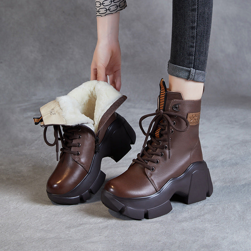 Women Fashion Leather Chunky Platform Snow Boots Newgew Shoes