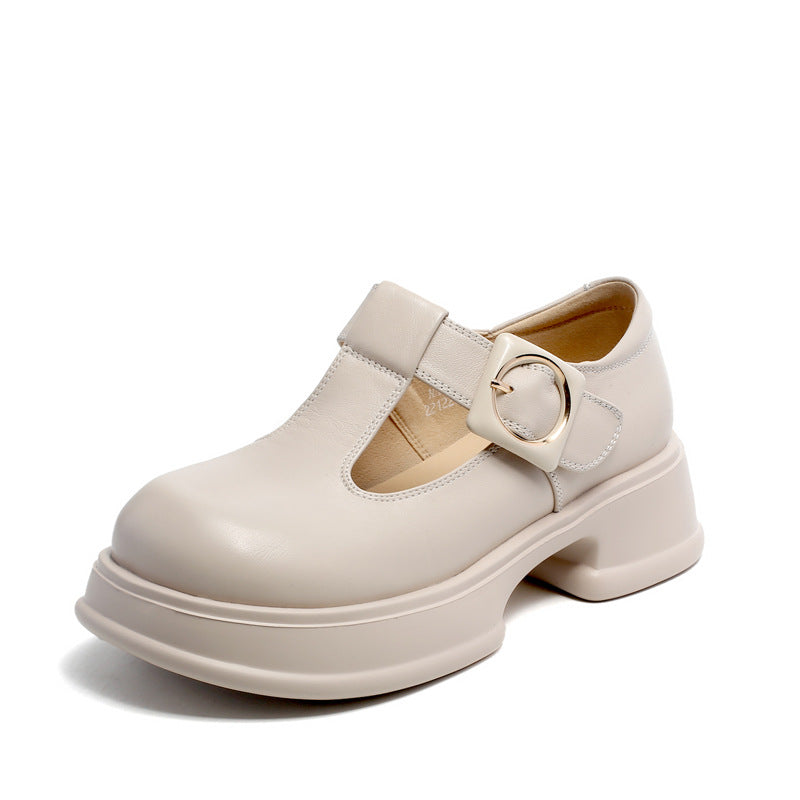 Women Retro Leather Buckle Lug Sole Casual Shoes Newgew Shoes
