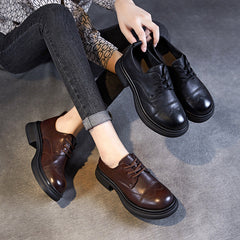 Women Retro Classic Leather Lace-up Loafers Newgew Shoes