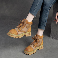 Women Casual Hollow Mesh Leather Lug Sole Boots Newgew Shoes