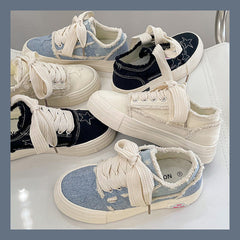 Women's Niche Unique Raw Edges Design Canvas Shoes Newgew