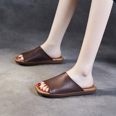 Women Retro Leather Flat Soft Casual Slides Newgew Shoes