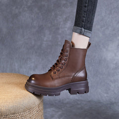 Women Retro Leather Classic Handmade Chunky Sole Boots Newgew Shoes