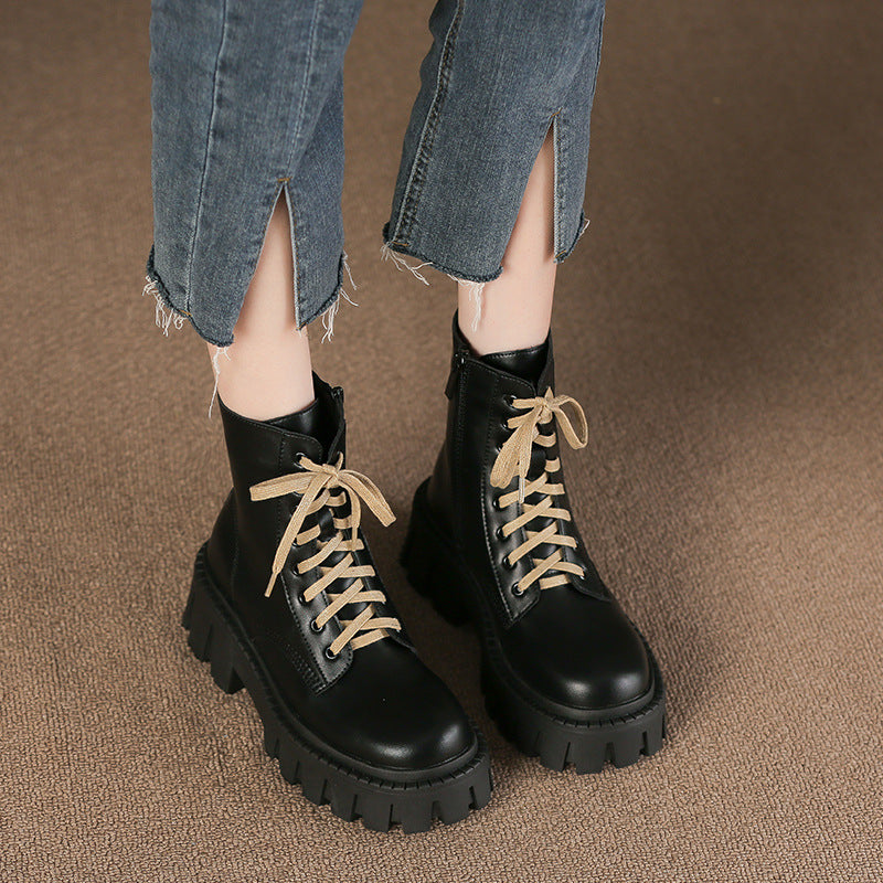 Women Retro Soft Cowhide Thick Sole Boots Newgew Shoes