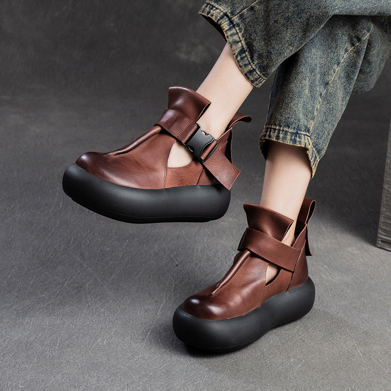 Women Retro Leather Platform Casual Shoes Newgew Shoes