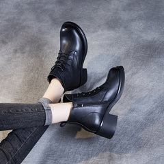 Women Classic Minimalist Leather Chunky Heel Boots Newgew Shoes