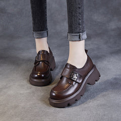 Women Retro Leather Velcro Tape Chunky Platform Loafers Newgew Shoes