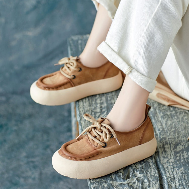 Women Handmade Soft Leather Thick Soled Casual Shoes Newgew Shoes