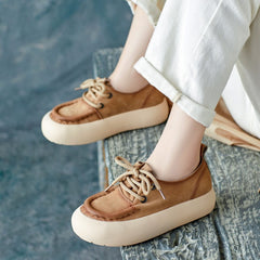 Women Handmade Soft Leather Thick Soled Casual Shoes Newgew Shoes