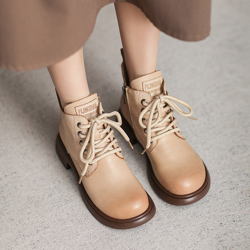 Women Retro Minimalist Leather Casual Ankle Boots Newgew Shoes