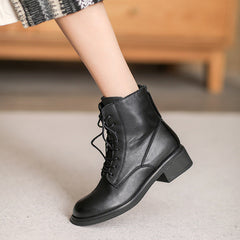 Women Retro Minimalist Leather Back Zipper Boots Newgew Shoes