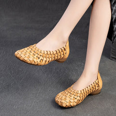 Women Handcraft Plaited Leather Soft Low Block Sandals Newgew Shoes