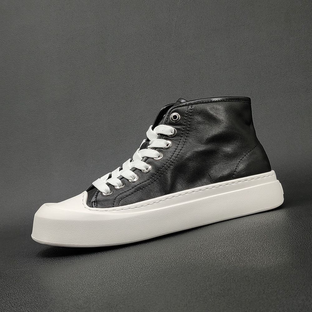 Men Stylish Leather High-Top Flat Casual Shoes Newgew Shoes