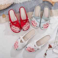 Head Buckle National Style Embroidered Daily Home Cotton Canvas Shoes Newgew