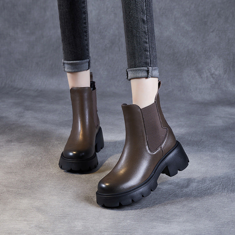 Women Minimalist Slip-on Leather Casual Boots Newgew Shoes