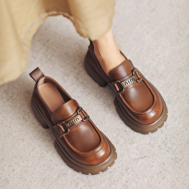 Women Casual Leather Chunky Platform Loafers Newgew Shoes