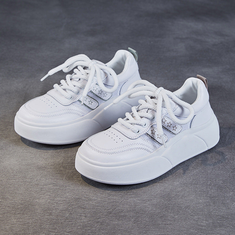 Women Fashion Breathable Leather Thick Soled Casual Shoes Newgew Shoes