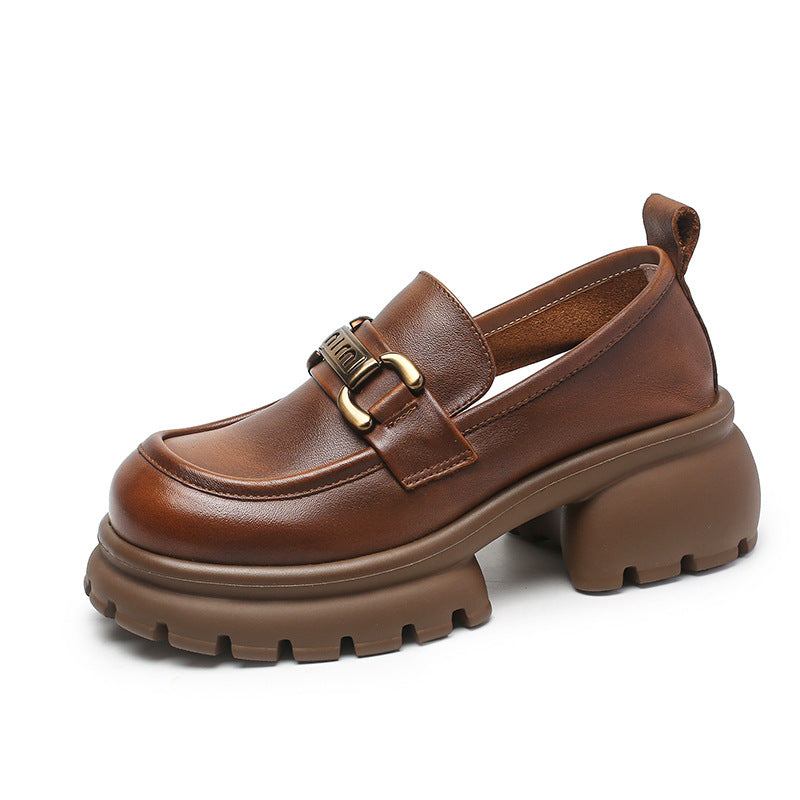 Women Casual Leather Chunky Platform Loafers Newgew Shoes