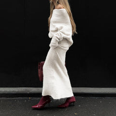 Stretch Off-Shoulder Sweater And Long Skirt Set Newgew Dresses