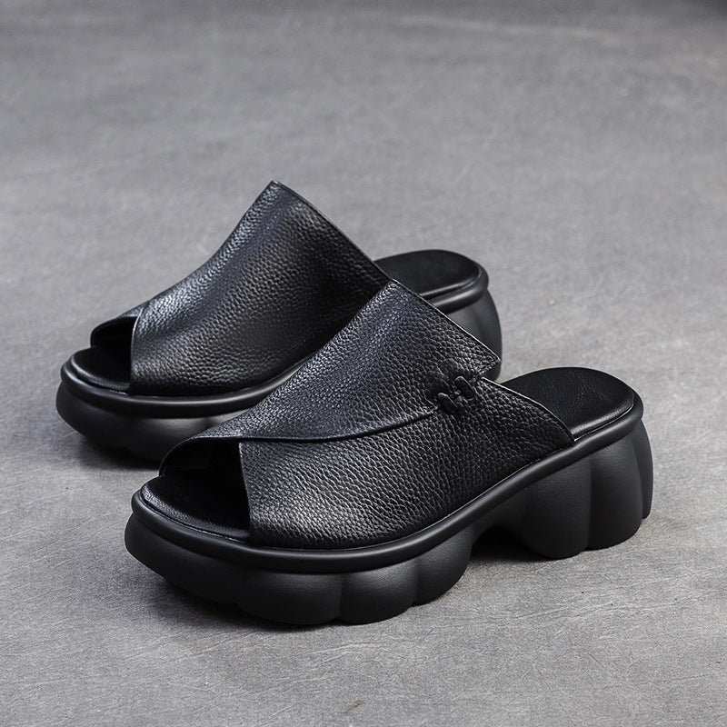 Women Minimalist Casual Leather Platform Slides Sandals Newgew Shoes