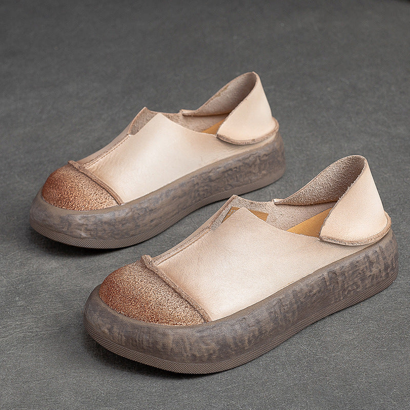 Women Retro Soft Leather Flat Thick Soled Casual Shoes Newgew Shoes