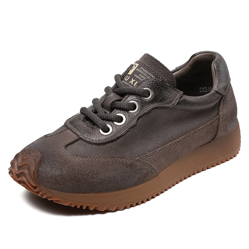 Women Retro Patchwork Leather Casual Shoes Newgew Shoes