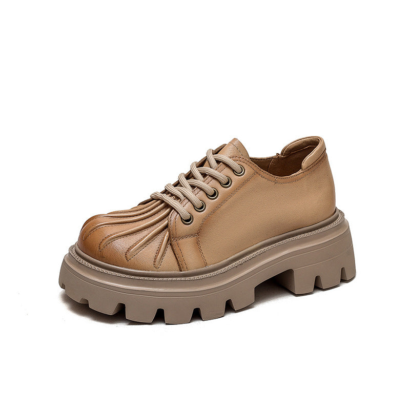 Women Retro Leather Thick Lug Soled Casual Shoes Newgew Shoes