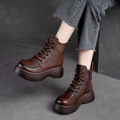 Women Retro Solid Leather Platform Boots Newgew Shoes