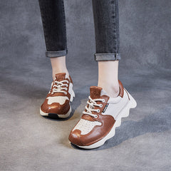 Women Retro Patchwork Leather Platform Sneakers Newgew Shoes