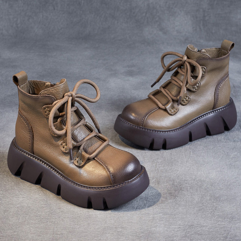 Women Retro Minimalist Leather Platform Boots Newgew Shoes