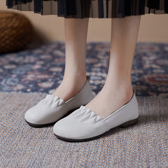 Women Retro Ruffle Leather Minimalist Soft Flats Newgew Shoes