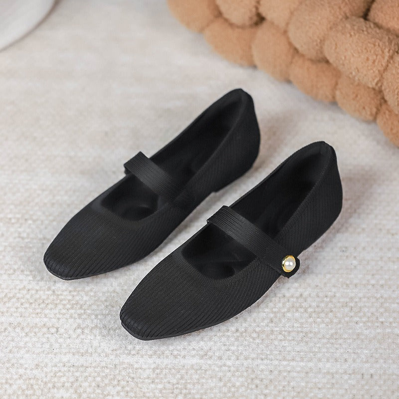 Square Toe Mary Jane Woven Flats Newgew