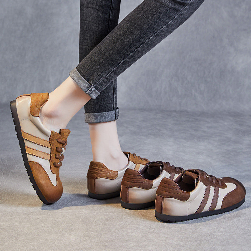 Women Handmade Retro Leather Flat Casual Training Shoes Newgew Shoes