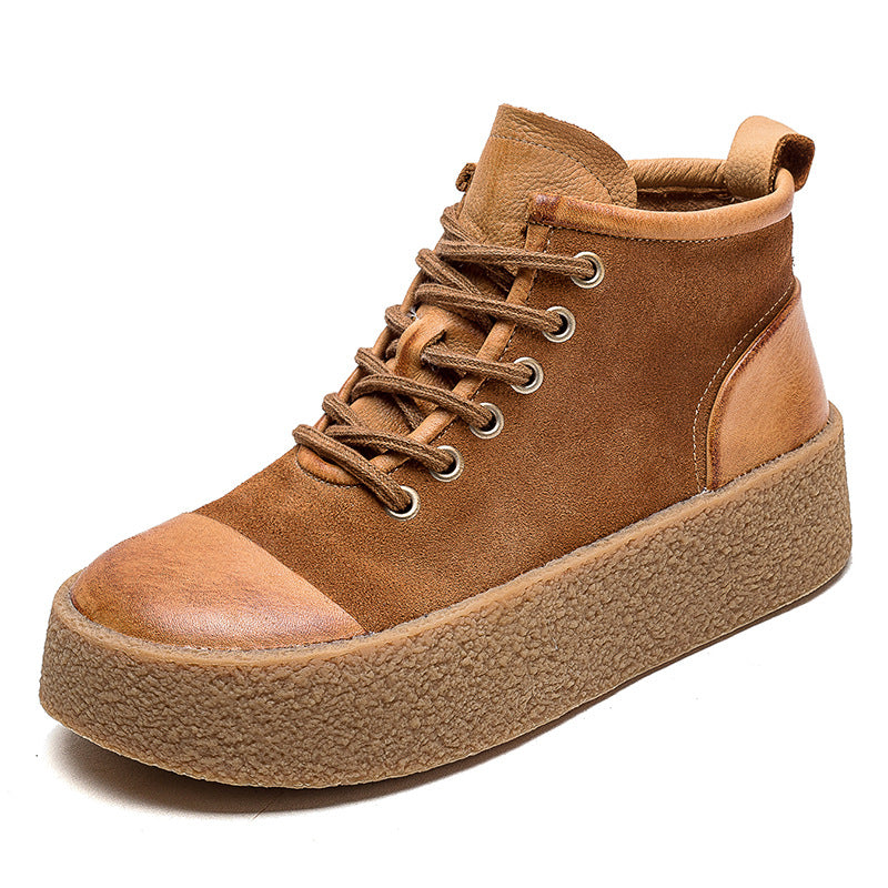 Women Retro Leather Flat Thick Soled Casual Shoes Newgew Shoes