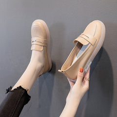 Women Casual Solid Leather Retro Loafers Newgew Shoes