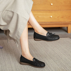 Women Retro Handcraft Plaited Leather Soft Loafers Newgew Shoes