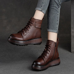 Women Retro Soft Leather Platform Boots Newgew Shoes