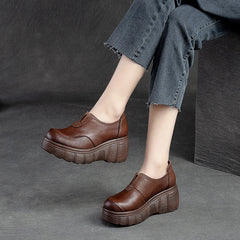 Women Retro Minimalist Leather Wedge Casual Shoes Newgew Shoes
