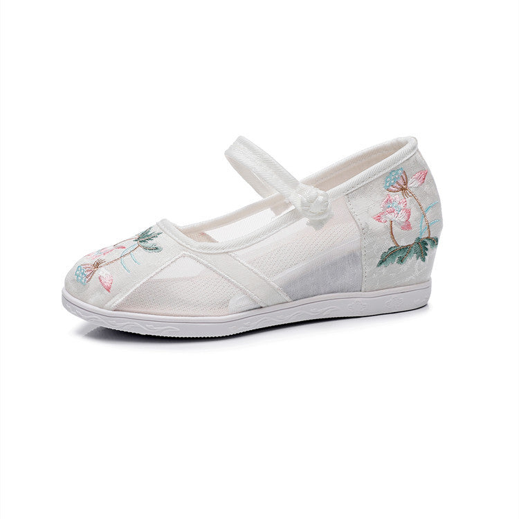 Women's Ethnic Style Embroidered Ancient Cheongsam Round Head Mesh Canvas Shoes Newgew