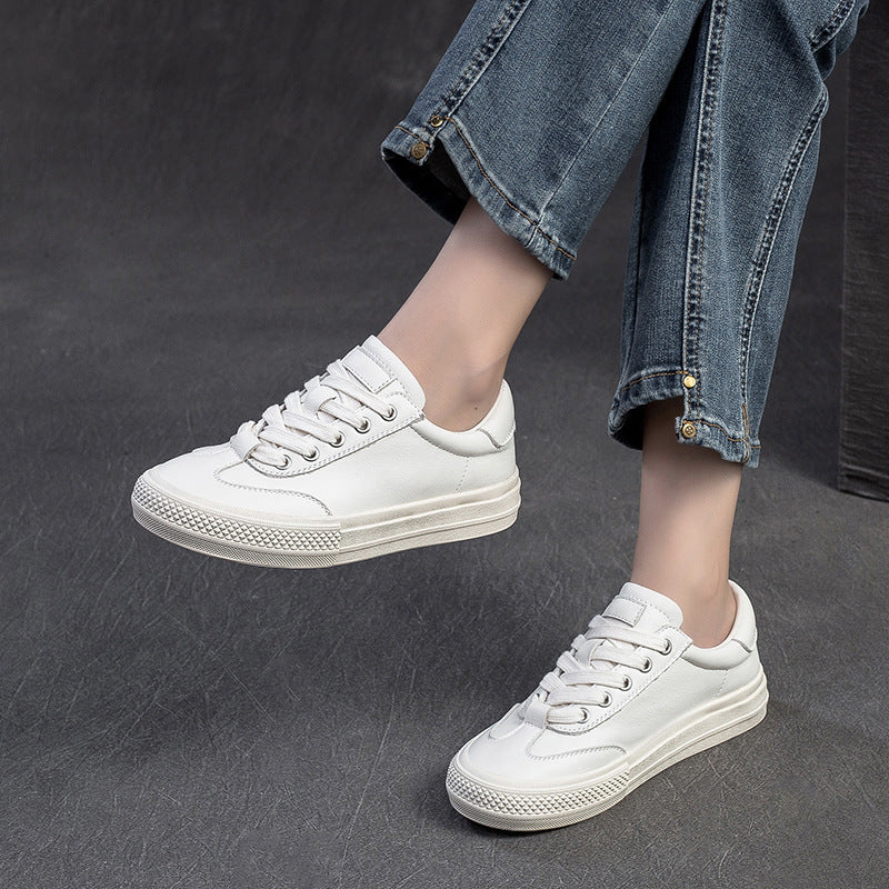 Women Leather Flat Low Top Casual Shoes Newgew Shoes