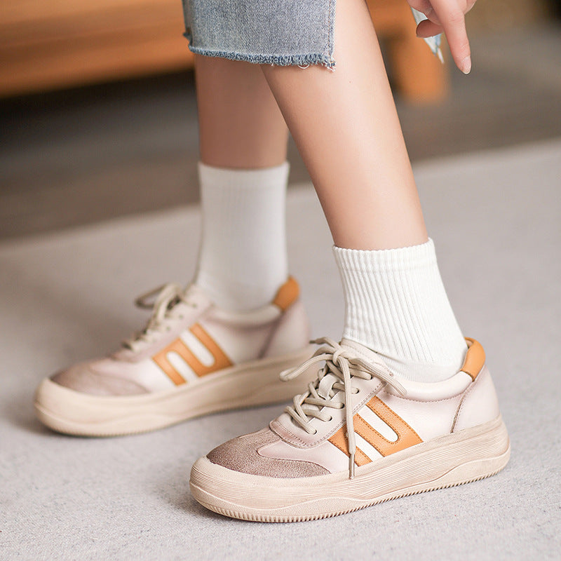 Women Fashion Patchwork Leather Flat Casual Shoes Newgew Shoes