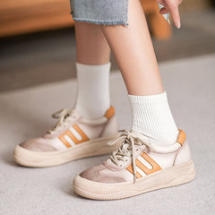 Women Fashion Patchwork Leather Flat Casual Shoes Newgew Shoes