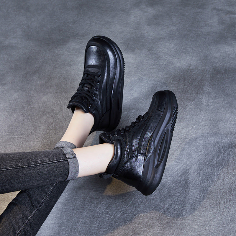 Women Retro Leather High-Top Thick Soled Casual Shoes Newgew Shoes