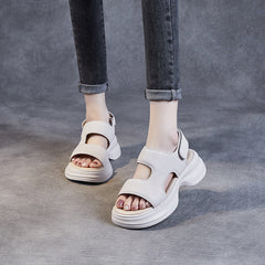 Women Casual Solid Soft Leather Summer Sandals Newgew Shoes